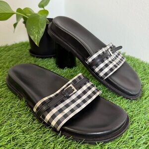 Bormann Italian Leather Slides Black and White Checkered with Silver Buckle